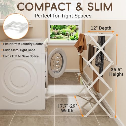 Foldable Clothes Drying Rack, Reinforced Joints, White - Image 4