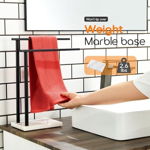 Towel Racks Matte Black Free Standing 2-Tier Hand Towel Holder for Bathroom Vanity Countertop with Thicken Steady Marble Base, Stainless Steel AN7003MB - Image 4