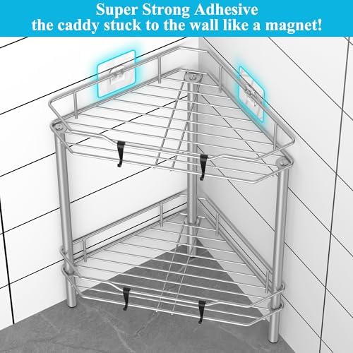 HuggieGems Metal Floor Standing Corner Shower Caddy, Gray, 2 Tier - Image 2