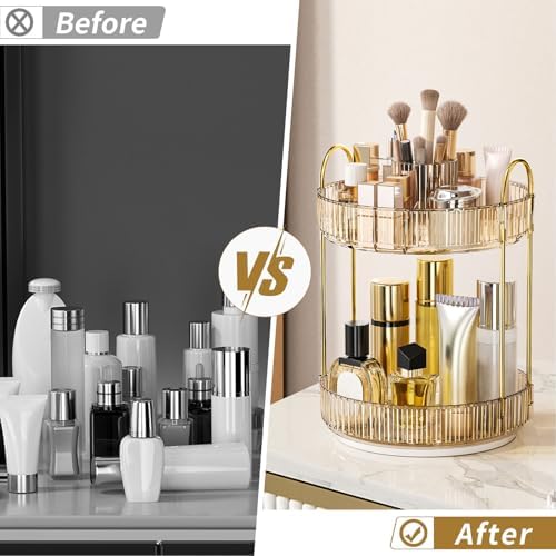 360 Rotating Makeup Organizer - Large-Capacity Skincare & Makeup Storage with 2-Tier Perfume Organizers, Cosmetic Dresser & Makeup Brush Holder - Fits Bedroom, Bathroom, Vanity Shelf & Countertop - Image 3