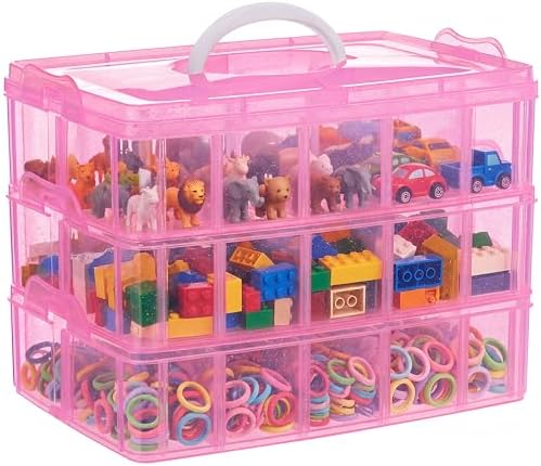 Bead Organizer 3 tier 30 grid Stackable Craft Hair Tackle Storage Pink by SGHUO