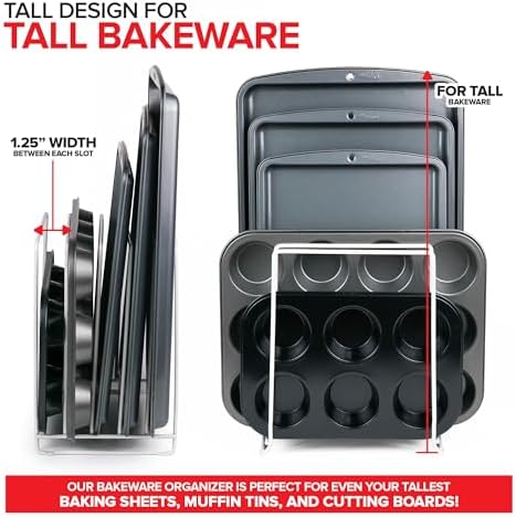 Stock Your Home White (2 Pack) Extra Tall Steel Baking Pan Organizer Rack for Cabinet Storage or Kitchen Counter, Cookie Baking Sheet Organizer with Dividers, Muffin Tin and Cutting Board Holder - Image 5