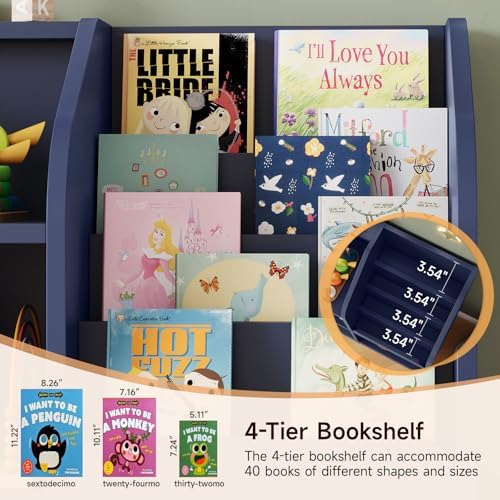 ONBRILL Toy Organizer with Bookshelf & Stuffed Animal Storage, Navy Blue - Image 5