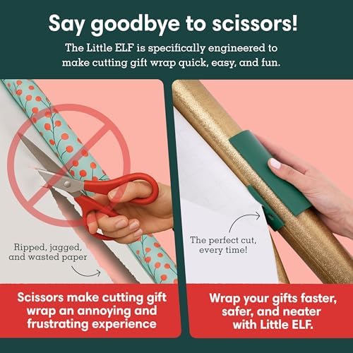 Little ELF Wrapping Paper Cutter (2-Pack) | As seen on Shark Tank | Made in USA | Green | Holiday Gift Wrap Paper Roll Holder and Cutter - Image 4
