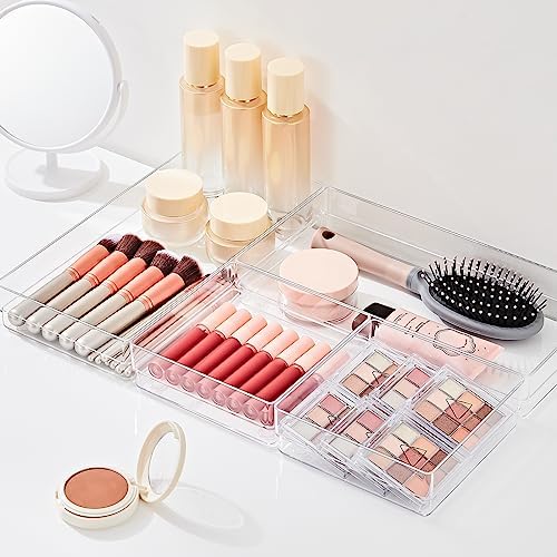 SMARTAKE 6 PCS Clear Plastic Kitchen Large Size Drawer Organizers Set - Image 3