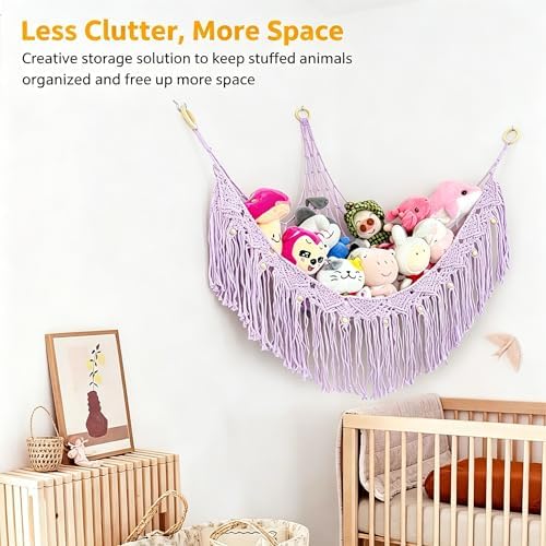 Stuffed Animal Hammock, Net for Stuffed Animals Corner Large, Toy Storage Hammock Plushie Net for Boho Kids Room Nursery Playroom - Image 2