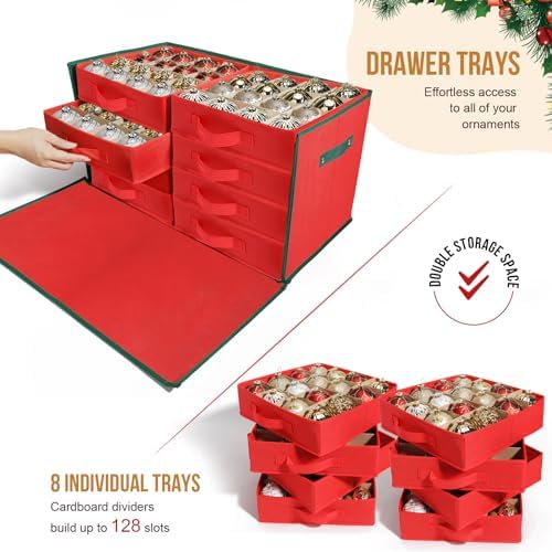 Large Christmas Ornament Storage Box Keeps 128 3" & 8 Individual Trays ﻿ - Image 3
