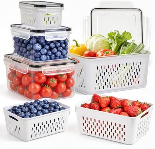 4 PCS Fruit Storage Containers for Fridge, Leakproof Produce Containers by Unknown