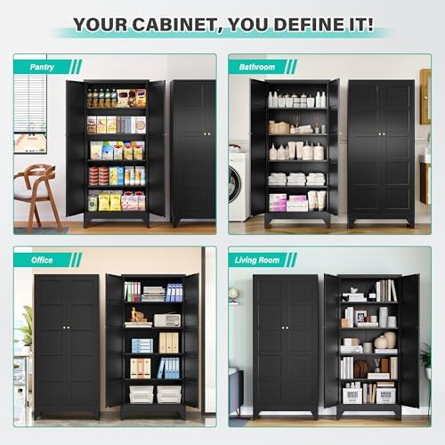 SISESOL Wide & Deep Metal Storage Cabinets with 2 Doors and 5 Shelves,Tall Storage Cabinet,Large Cupboard Closet,Pantry Storage Cabinet for Home,Kitchen,Dining/Living Room (Black, 72" H) - Image 4