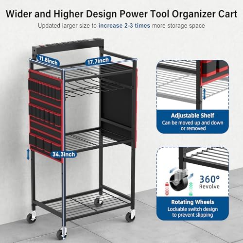 JUNNUJ Power Tool Charging Organizer Cart, 8 Outlet 3 USB, 6 FT Cord, Red - Image 6