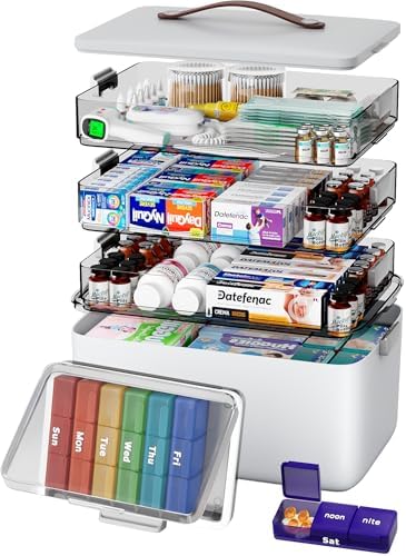 CTIME 4-Tier Extra-Large Medicine Organizer with Portable Pill Case Empty by CTIME