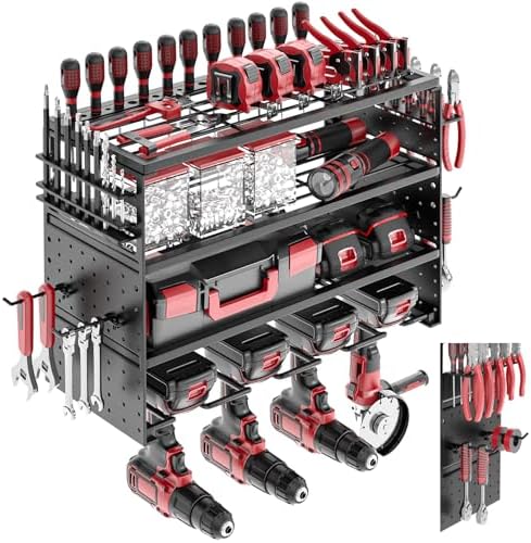 16" Metal Power Tool Organizer Wall Mount,4 Tier,Black by ODSNANIE