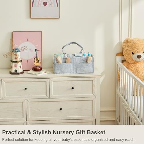 Upgraded Baby Diaper Caddy Organizer, Portable Nursery Storage Bin with Handle, Side Pockets Car Organizer for Diapers and Baby Wipes Essentials, Registry Gift Baskets (1Pcs-Large-Grey) - Image 6