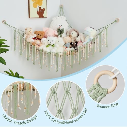 Pretty Jolly Stuffed Animal Storage Hammock with Wooden Beads and Tassels - Image 2