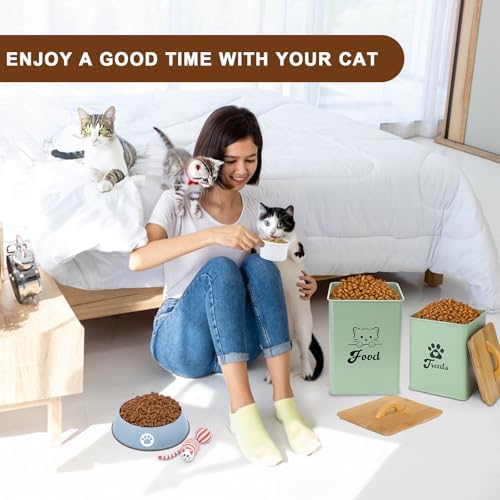 Cat Food Storage Container with Scoop, 2PCS Cat Food Storage Container with Lids Airtight, Cat Treat Jars for Kitchen Counter-7+3Lbs, Cat Cookie Jar for Storage,Saga Green - Image 5