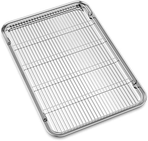 Large Set Baking Sheet and Cooling Rack Set, Bastwe 24L x 16W x 1H inch Professional Bakeware, Healthy & Nontoxic & Rustproof & Easy Clean by BASTWE