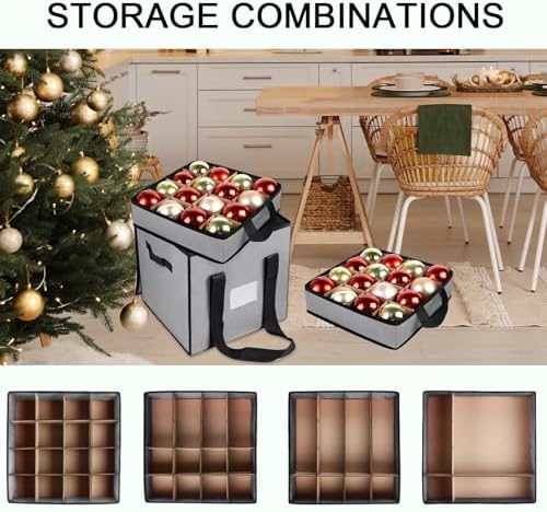 Christmas Ornament Storage Box with Dividers, Holds 64 Balls, Gray - Image 6