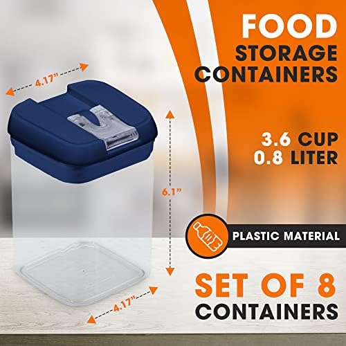 Set of 8 Airtight Food Storage Containers - Pantry Organizer Bins, BPA Free Plastic Containers plus Dry Erase Marker and Labels, Navy - Image 3
