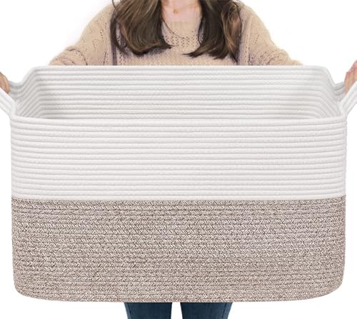 Goodpick 75L Extra Large Woven Blanket Basket, 22" x 17" x 12", Brown by Goodpick