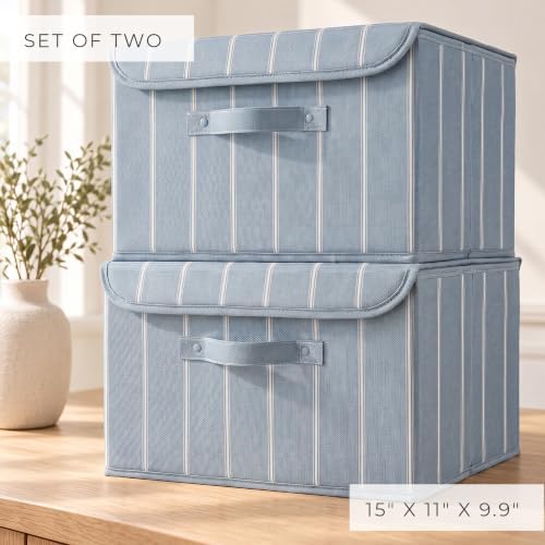 Decorative Linen Storage Boxes with Lids - Spacious Set of 2 Organizer Bins - Image 4