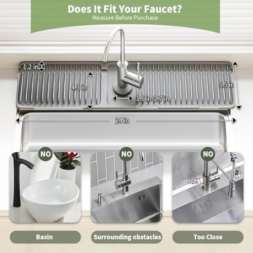 24 Inch Longer Silicone Faucet Mat, 7°Slope Fast Self-draining - Image 7
