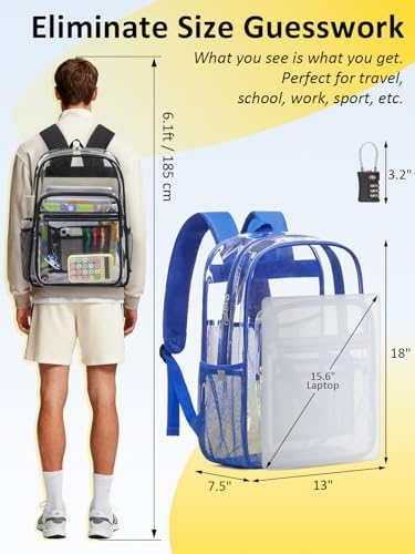 Heavy Duty Clear Backpack With TSA Lock, 18 Inch Large Clear Bookbag - Image 3