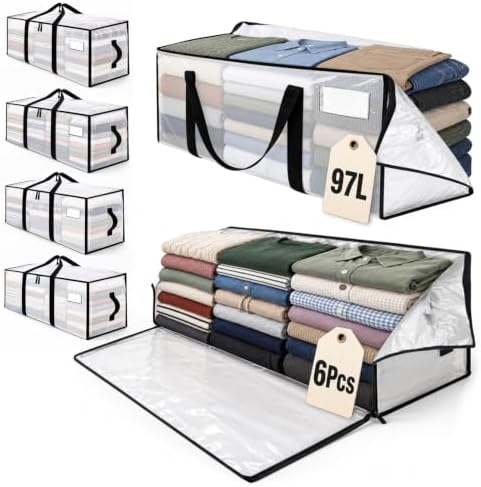 Moving Bags, 97L Heavy Duty Storage Bags Strong Handles & Zipper, 6-Pack by Unknown