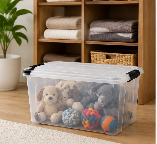 60 Qt Clear Plastic Storage Bin with Secure Latching Lid, Stackable Tote - Image 6