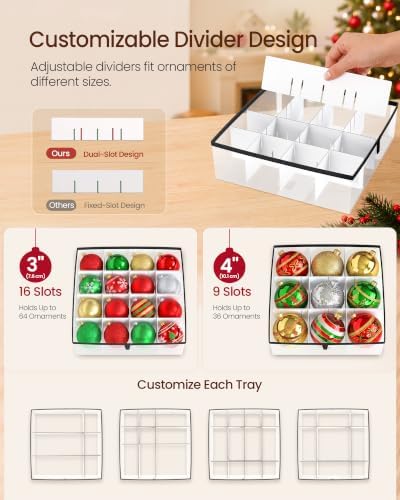 SONGMICS Christmas Ornament Storage Box with Dividers, 4 Tiers - Image 4