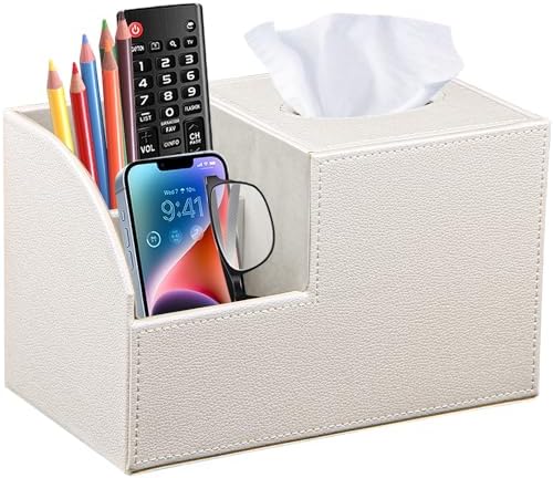 PU Leather Square Tissue Box Cover - Multi-Functional Tissue Box Holder by BLIENCE