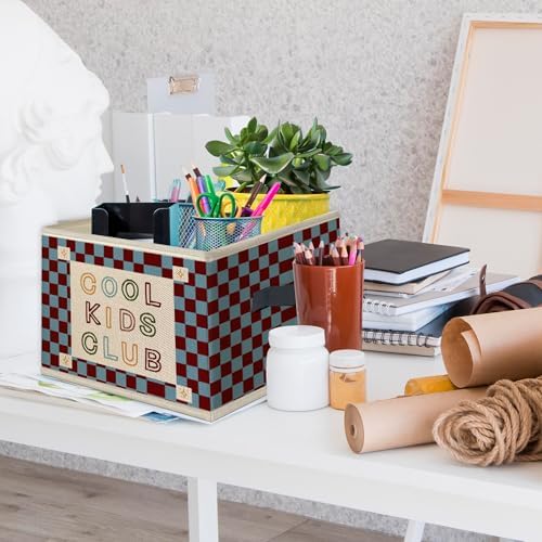 Kids Playroom Foldable Storage Bins Box with Handles, Cool Kids Club Checkered Collapsible Toys Books Clothes Organizer Basket for Toddler Boys Girls Nursery Room Bedroom Bathroom - Image 3