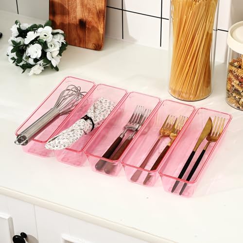 Maitys 12 Pcs Plastic Drawer Organizers, Silverware Tray, 9 x 3 x 2", Pink - Image 3