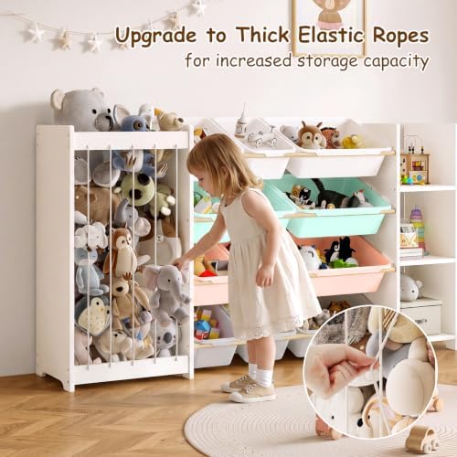 EXPERLAM 3-in-1 Toy Storage Organizer, White Solid Wood, Colorful Bins - Image 6