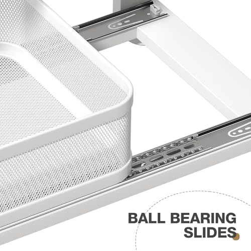 2 Pack 18.5IN-Depth Under Sink Organizer With Next-Gen Ball-Bearing Slides,2-Tier Precision Mesh Pull Out Cabinet Storage for Bathroom&Kitchen,Height Adjustable Drawers Shelf,Anti-rust-White - Image 3