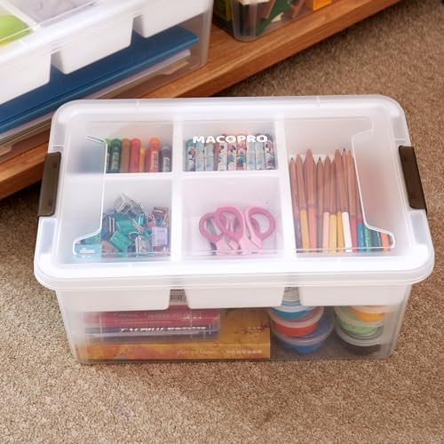 MACOPRO 17QT Clear Plastic Box Craft Storage Bin with Removable Tray & Lid - Image 2