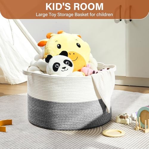 Foldable Laundry Hamper Basket with Collapsible Handle Cotton Rope Soft Woven Fabric Storage Organizer Clothes Toys Nursery Bedroom Dorm Space Saving Bin (White & Light Grey, 80L(21.7"D x 13.8"H)) - Image 3
