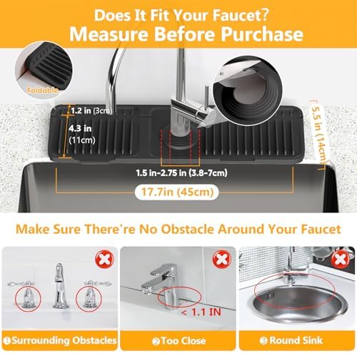 17.7'' Folding Faucet Mat for Kitchen Sink Splash Guard[7° Slope Fast Self-draining][Snap Lock Fit] Kitchen Sink Faucet Mat Splash Guard Kitchen Sink Area Water Splash Guard Behind Faucet Draining Mat - Image 2