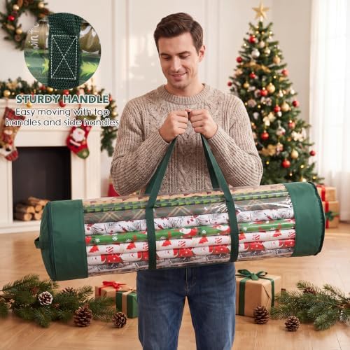 Christmas Wrapping Paper Organizer, 41" Gift Wrapping Paper Storage Green - Image 4