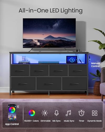 SONGMICS Dresser with App-Controlled LED Lights, 7 Fabric Drawers Dresser - Image 5