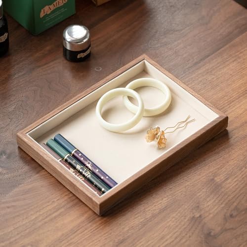 Black Walnut Wooden Flat Jewelry Tray with Lint-Lining, Stackable Jewelry Drawer Storage, Display Tray for Jewelry Organization & Showcase, Premium Quality Jewelry Holder for Women - Image 3