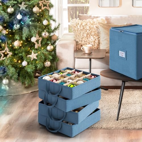 Hearth & Harbor Christmas Ornament Storage Box With 4 Inner Tray Dividers - Non-Woven Ornament Storage Container For 64 Holiday Ornaments or Decorations - Image 5