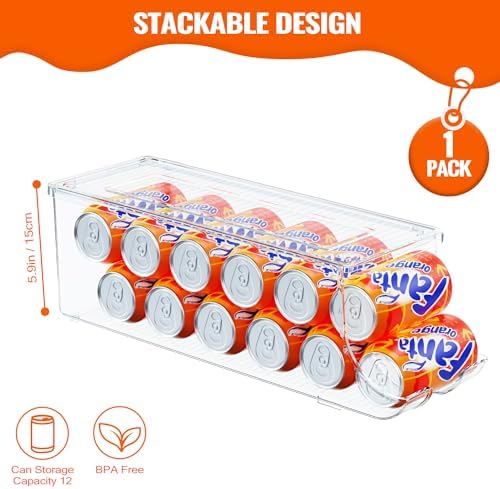 SCAVATA Soda Can Organizer for Refrigerator, Stackable Canned Food Pop Cans Container Can Holder Dispenser with Lid for Fridge Rack Freezer, Clear Storage Bins-Holds 12 Cans Each (One) - Image 2