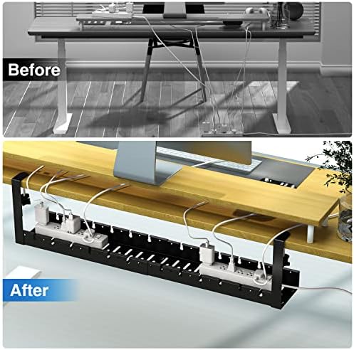 No Drilling Extendable Under Desk Cable Management, Metal Cable Management Tray Under Desk with Clamp, Retractable Power Strip Cord Holder for Wire Management 31Inch(1 Pack Black Extendable 31') - Image 2
