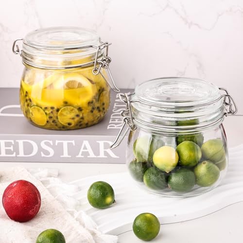 Liuruiyu 16oz - 6 Pack Round Glass Jars with Airtight Lid, Wide Mouth Mason Jars with Clamp Lids, Air Tight Glass Canisters, Food Storage Containers for Cereal, Pasta, Beans, Sugar, Coffee, Spice - Image 2