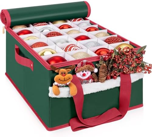 Christmas Ornament Storage Box with Adjustable Dividers Zippered Top Stores up to 72 Holiday Ornaments (3 Inch) Xmas Ball Decorations Organizer Storage Container Bin by Unknown