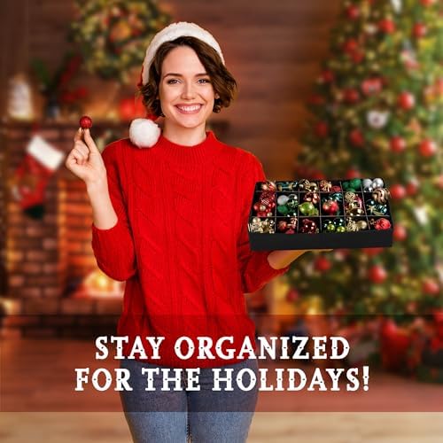 HOLDN’ STORAGE Christmas Ornament Storage Box with Dividers, Holds Up to 72 Ornaments (4 Inches), Large Organizer with 3 Stackable Trays - Red - Image 2