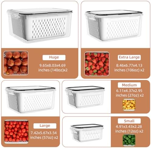 KEMETHY 10 Pack Fruit Storage Containers for Fridge with Removable Colanders - Food Storage Containers with Lids, BPA-Free Produce Containers Keep Fruits, Vegetables, Berry, Meat Fresh Longer - Image 2