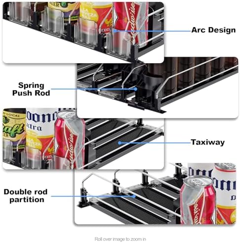 Drink Organizer for Fridge,12oz - Soda Can Dispenser for Refrigerator,Width Adjustable,Automatic Pusher Glide (White 10" D, 2ROWS) - Image 6