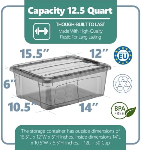 Tribello 12.5 Quart Storage Bins with Lids, Plastic Storage Containers with Latching Lids For Organizing - Tinted - (15.5’ x 12” x 6”) - Set of 2 - Made in EU - Image 2