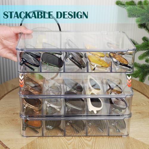 FORUP Sunglasses Organizer, Plastic Stackable Eyeglass Case Storage Organizer, Sunglass Glasses Storage Box with Hinged Lid - Image 4